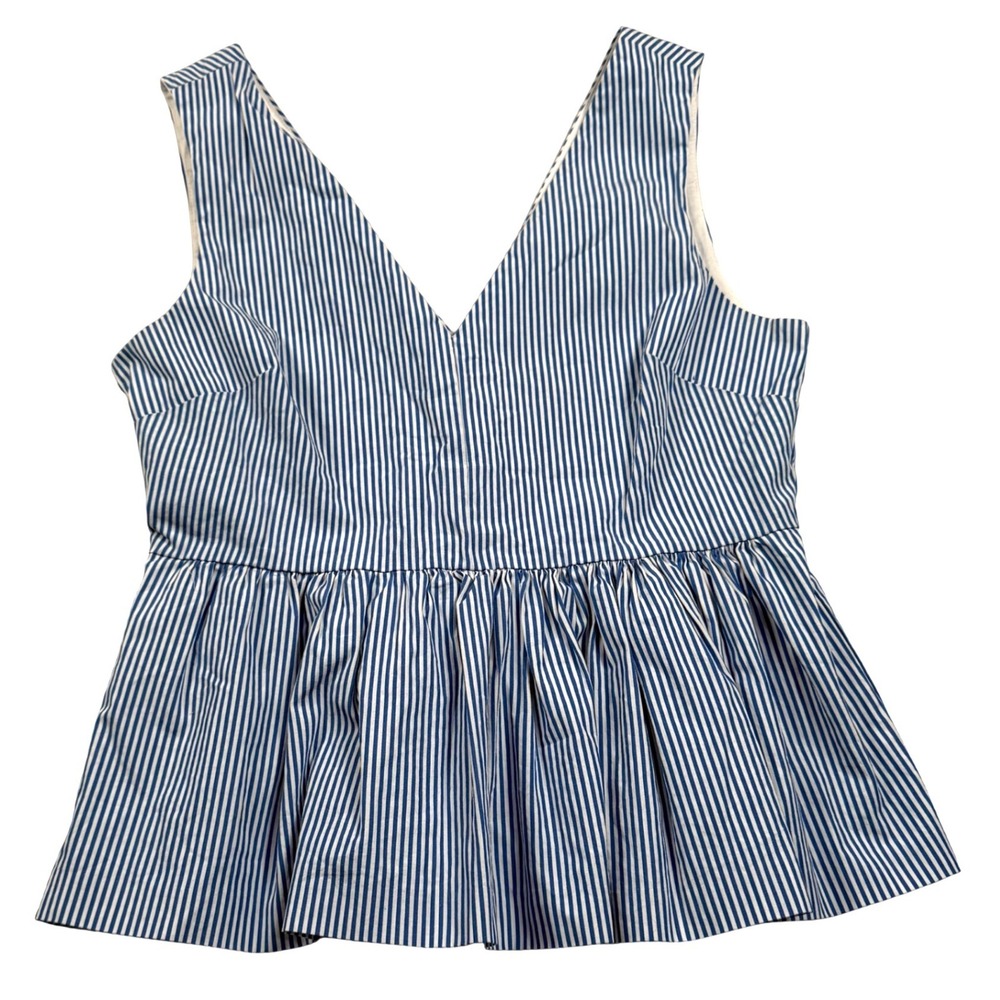 J Crew Always Peplum Top Womens 4 Blue Poplin‎ Striped Tank Oarsman K0818